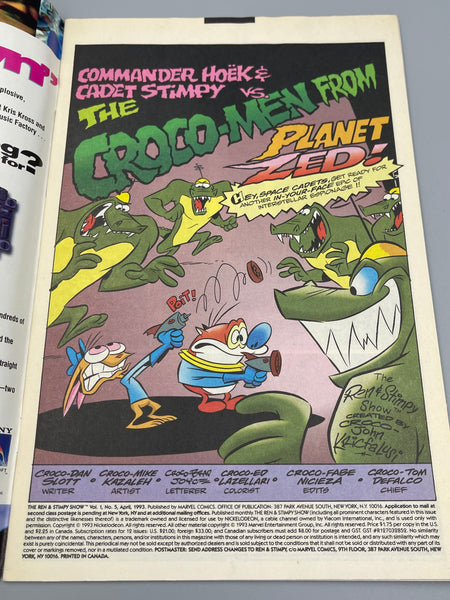 Issue #5 April 1993 Marvel Ren and Stimpy Show (1992) Comic Books Autographed by Bob Camp