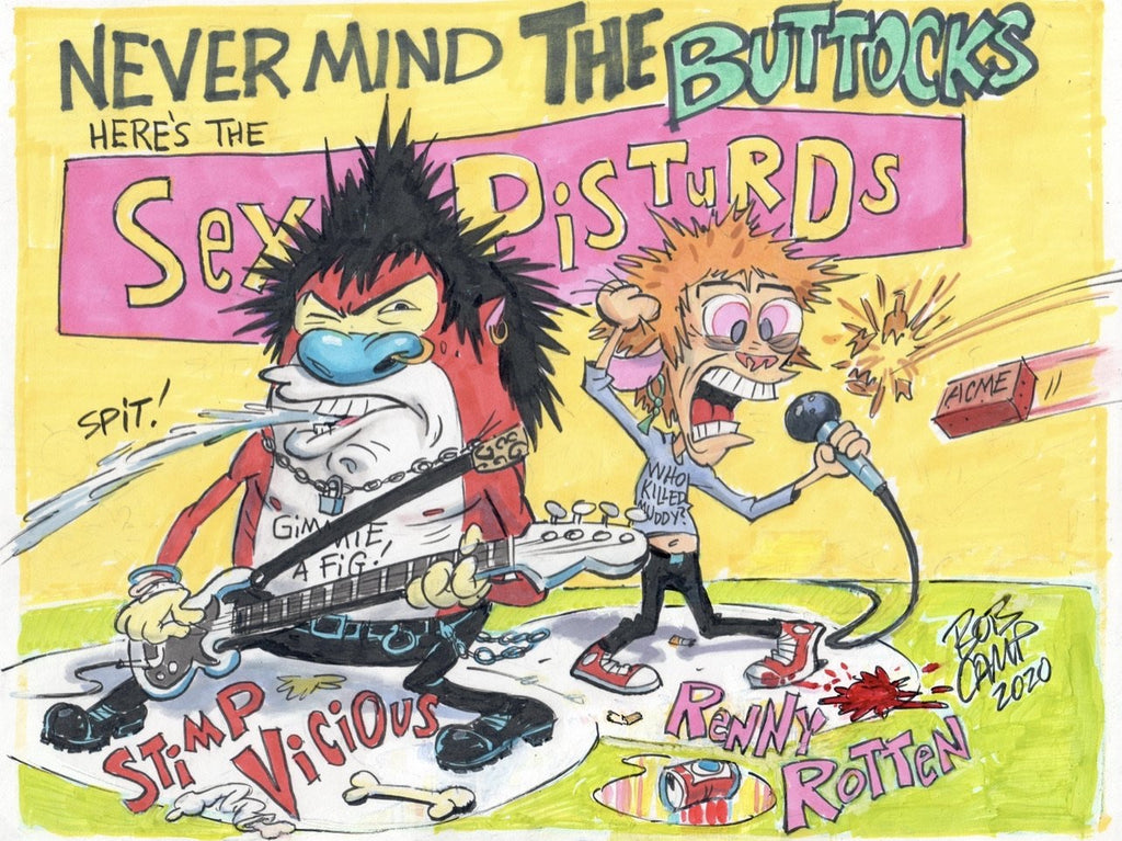“Nevermind The Buttocks” Bob Camp’s Ren & Stimpy Rock N Roll Mashup Art Posters 11x14 Signed