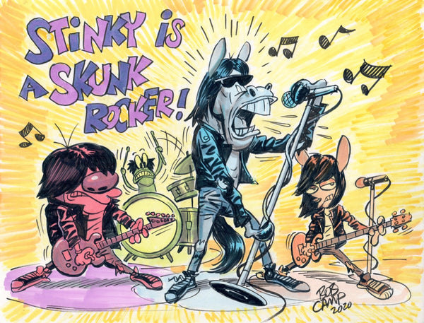 “Stinky Is A Skunk Rocker” Bob Camp’s Ren & Stimpy Rock N Roll Mashup Art Posters 11x14 Signed